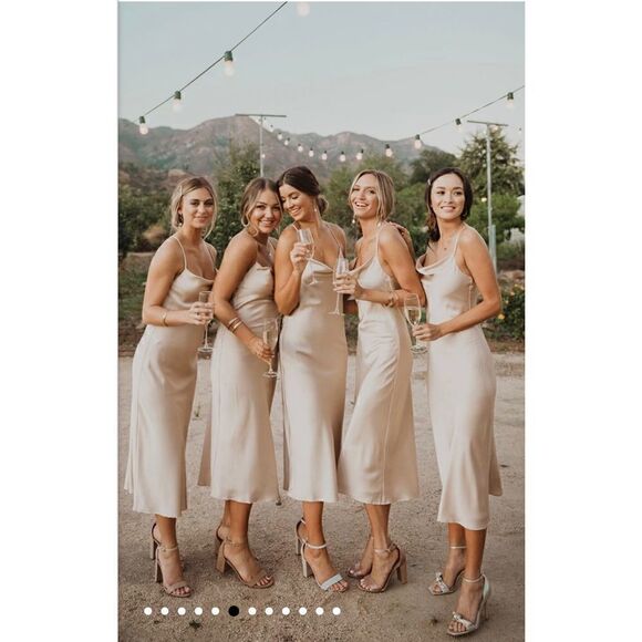 Show Me Your Mumu Verona Cowl Dress In Champagne Lux Satin Size M NWOT - Picture 2 of 7